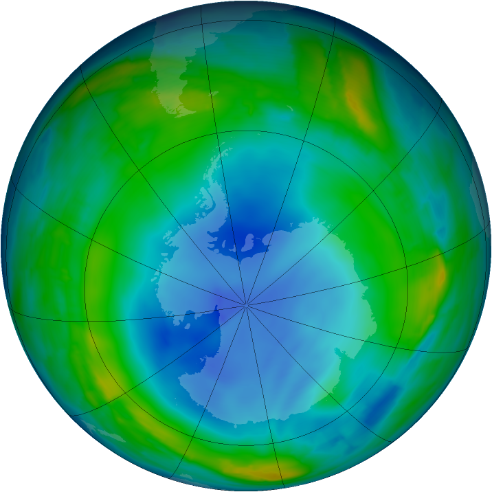 Antarctic ozone map for 03 July 2013